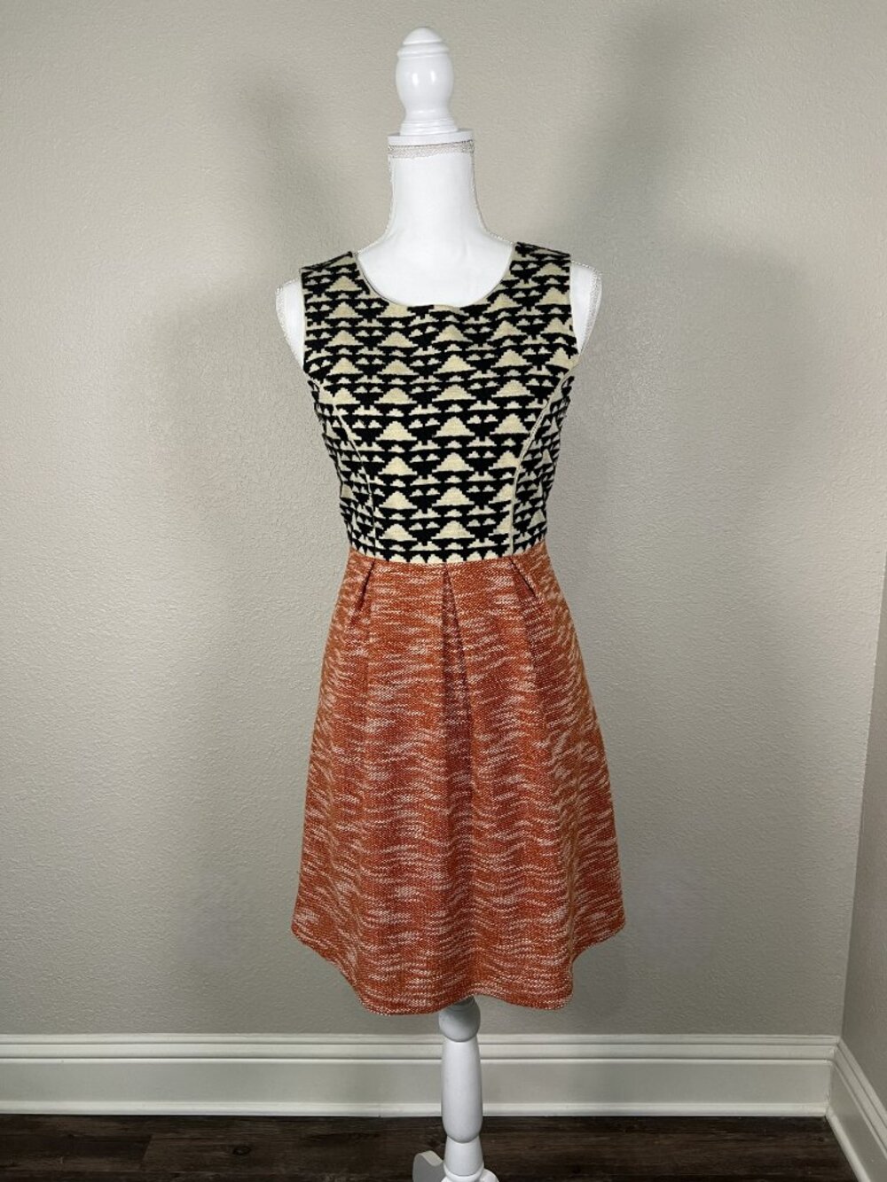 Maeve x Anthropologie Carolina Dress Knit A-Line Geometric Black White Orange XS